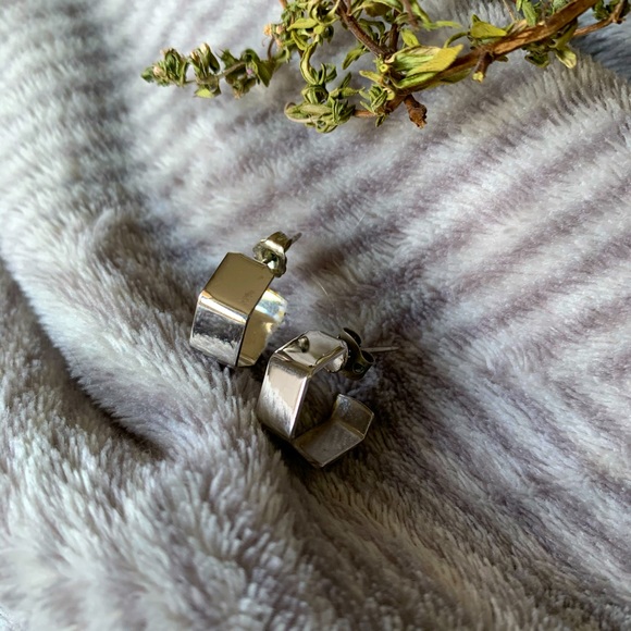 Silver Toned Hexagon Cuff Hoop Earrings